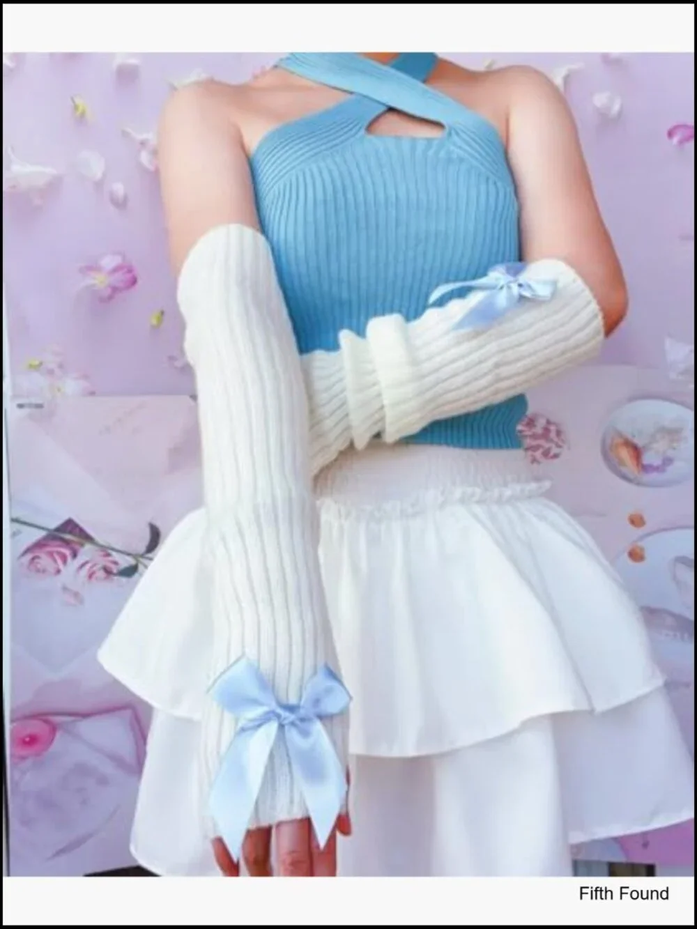 Y2K Arm Warmers Kawaii Harajuku Fingerless Gloves Knitted Arm Sleeve with Thumb